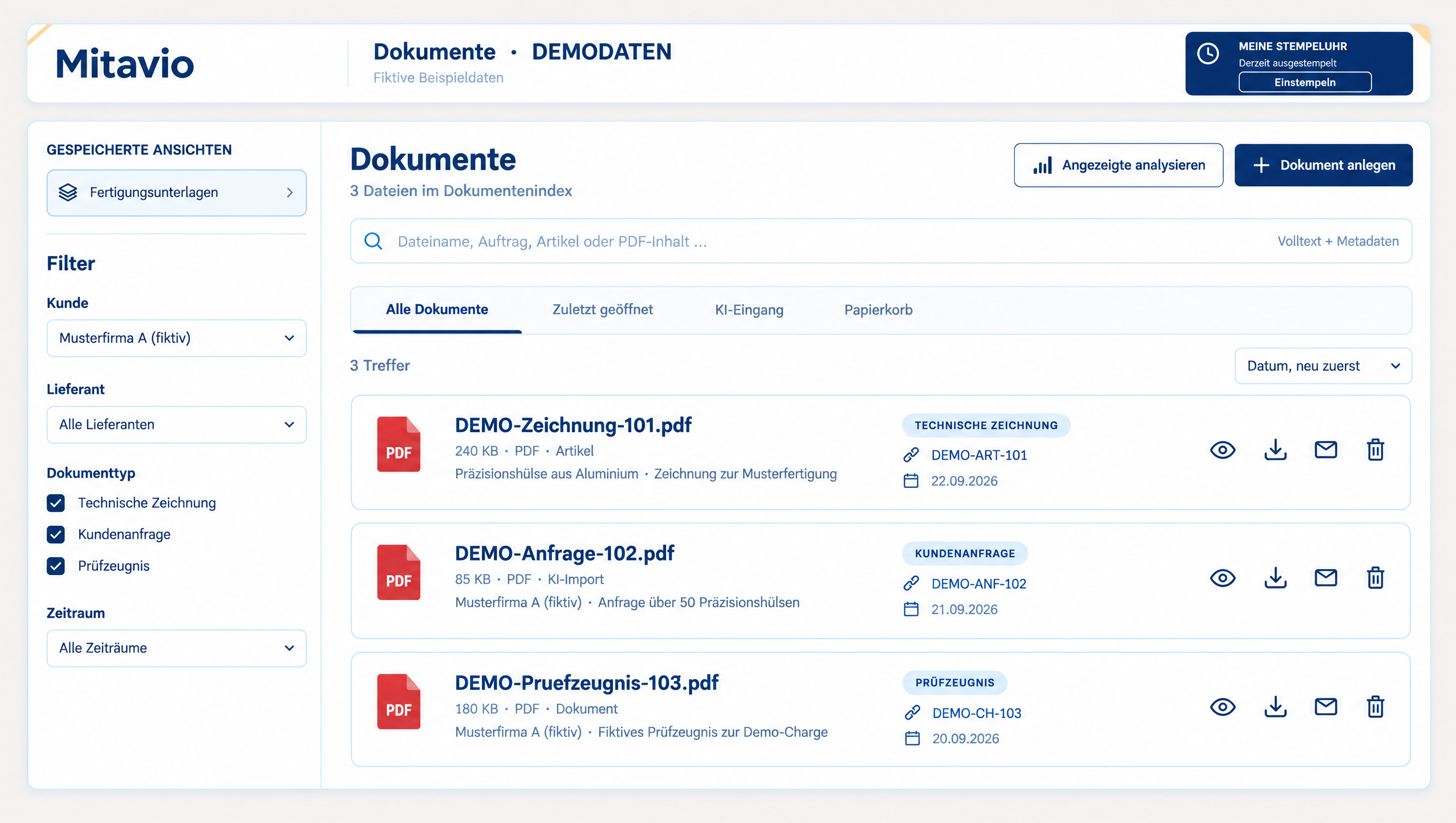 Dokumentenmanagement-System – Produktansicht mit fiktiven Demodaten.